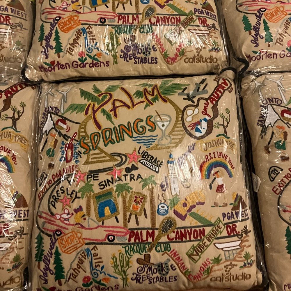 Palm Springs hand embroidered pillow by Catstudio